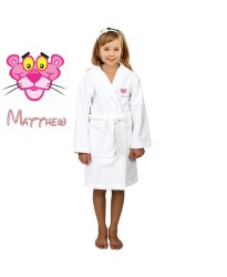 Panther Cartoon Design & Custom Name Embroidery on Kids Hooded Bathrobe